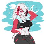  blush breasts canine clothed clothing eternity_zinogre female fur hi_res lycanroc mammal midnight_lycanroc nintendo pok&eacute;mon red_fur solo torn_clothing video_games 