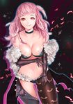 :p breasts chicle cleavage hand_in_panties highres large_breasts long_hair looking_at_viewer navel original panties pink_eyes pink_hair skindentation smile solo tongue tongue_out underwear 