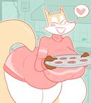  &lt;3 anthro big_breasts bottomless breasts canine clothed clothing cookie eyes_closed female food fox heid&iacute;&iacute; hi_res kilinah mammal signature slightly_chubby smile solo sweater 