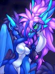  anthro blue_eyes breasts dragon duo featureless_crotch female feral green_eyes hair nipples oksara pink_hair purple_hair 