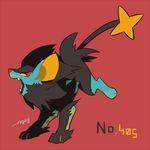  animal_ears artist_name auko english fangs feet from_side full_body furry jumping looking_down luxray no_humans open_mouth paws pokemon pokemon_(creature) pokemon_dppt red_background red_sclera signature simple_background solo tail teeth text yellow_eyes 