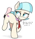  2016 blue_eyes butt coco_pommel_(mlp) cutie_mark disembodied_penis duo earth_pony english_text equine erection eyebrows eyelashes eyeshadow female feral friendship_is_magic fur hair hi_res horse looking_back makeup male male/female mammal multicolored_hair my_little_pony neighday penis pony precum simple_background solo_focus tan_fur text tongue tongue_out two_tone_hair white_background 