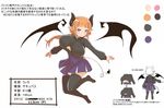  1girl breasts character_sheet cleavage_cutout demon_girl horns huge_breasts large_breasts mikasayaki monster_girl orange_hair pink_eyes pointy_ears skirt smile solo succubus text wings 