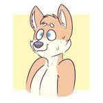  anthro blue_eyes canine fur hi_res komponi male mammal nude reaction_image simple_background smile solo sweat 