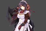  1girl amon_(kamihime) apron black_hair demon_girl frills green_eyes horns kamihime_project_r long_hair maid raven 