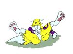  anthro butt canine digimon elwysprigg female lying mammal paws pose presenting renamon simple_background solo spread_legs spreading 