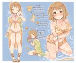  7010 :d ^_^ ass_visible_through_thighs barefoot bendy_straw bikini blush bracelet breasts brown_eyes brown_hair checkered checkered_bikini cleavage closed_eyes coconut collarbone commentary_request drinking_straw flower frilled_bikini frills front-tie_bikini front-tie_top fruit_cup hair_flower hair_ornament idolmaster idolmaster_cinderella_girls jewelry large_breasts mimura_kanako navel necklace open_mouth orange_bikini p-head_producer plump sandals sarong shawl short_hair smile swimsuit thigh_gap towel translation_request water wet 