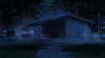  bench blue building collaboration commentary dark everlasting_summer fog grass highres house lamppost nature night no_humans original photorealistic scenery tree vvcephei 