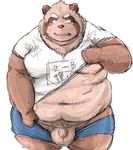  2016 anthro balls belly big_balls blush clothing kotobuki male mammal nipples overweight overweight_male penis shirt shorts simple_background small_penis solo sweat tanuki uncut white_background 