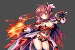  1girl breasts brown_hair cleavage flame flower kamihime_project_r medium_breasts navel nergal_(kamihime) red_eyes revealing_clothes sword thighs weapon 