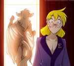  2017 anthro basitin bathrobe blonde_hair blush butt clothed clothing curtains dressing eric_vaughan eyewear female fur glasses hair human inside king_adelaide kiss_mark long_hair male mammal mostly_nude nervous rear_view robe sweat tan_fur tom_fischbach translucent transparent_clothing twokinds webcomic window 