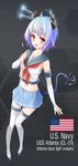  american_flag anchor_symbol animal_ears arnold-s atlanta_(zhan_jian_shao_nyu) blue_hair blue_skirt blush brown_eyes cat_ears cat_tail character_name collarbone eyebrows_visible_through_hair highres looking_at_viewer multicolored_hair navel neckerchief parted_lips purple_hair red_neckwear short_hair skirt smile solo tail thighhighs two-tone_hair white_legwear zhan_jian_shao_nyu 