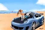  2017 abs anthro athletic barefoot beach beverage black_nose brokeguy21 canine car clothing dipstick_ears disney duo eyes_closed eyewear female fox fur grey_fur hands_behind_head hi_res judy_hopps lagomorph lying male mammal nick_wilde on_hood orange_fur pecs pink_nose porsche rabbit sailboat seaside shirt shorts signature smile sunglasses t-shirt vehicle zootopia 