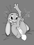 &lt;3 ?! anthro anus blush dialogue disney english_text female greyscale judy_hopps lagomorph lying mammal monochrome on_back open_mouth open_smile paperclip_(artist) presenting presenting_pussy pussy rabbit raised_leg smile solo talking_to_viewer text zootopia 