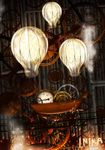 airship artist_name clock gears highres inika light_bulb no_humans original scenery steampunk 