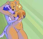  2017 5_fingers anthro anthro_on_anthro arm_tuft belly big_breasts biped blep borzoi breast_fondling breast_grab breast_squish breasts brown_body brown_nipples brown_nose canine digital_drawing_(artwork) digital_media_(artwork) dog dogmom duo embrace eye_markings eyelashes eyes_closed featureless_crotch female female/female fingerless_(marking) floppy_ears fondling fur green_background hand_behind_head hand_on_breast holding_breast hug huge_breasts hugging_from_behind humanoid_hands mammal markings navel nina_(passionatefloorromance) nipples nude passionatefloorromance pink_tongue portrait purple_fur purple_nose purple_tail saluki simple_background slightly_chubby small_waist standing thick_thighs three-quarter_portrait tongue tongue_out two_tone_tail voluptuous white_fur white_tail 