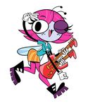  2016 4_arms 4_fingers antennae arthropod black_eyes boots clothing fly footwear freckles gloves guitar hair herny hi_res holding_musical_instrument humanoid insect insect_wings maggie_pesky multi_arm multi_limb musical_instrument one_eye_closed pink_hair playing_guitar playing_music simple_background solo the_buzz_on_maggie v_sign white_background white_gloves wings wink 