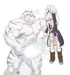  2017 abs angry anthro biceps big_muscles blush boots censored claws clenched_teeth clothed clothing duo feline female footwear forced fur grey_fur grimoire_of_zero human larger_male looking_down magic male mammal mercenary_(character) mixvariety muscular muscular_male nipples nude pecs raised_arm simple_background size_difference smaller_female standing stripes sweat sweatdrop teeth tiger white_background white_fur white_tiger zero_(grimoire_of_zero) 