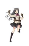  backpack bag belt belt_pouch black_gloves black_hair black_skirt boots cross-laced_footwear full_body gloves highres knee_boots lace-up_boots long_hair looking_at_viewer official_art open_mouth pocket pouch princess_principal princess_principal_game_of_mission purple_eyes skirt sophie_mackenzie standing standing_on_one_leg transparent_background watch 
