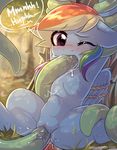  2017 abdominal_bulge blush bound equine feathered_wings feathers female fensu-san friendship_is_magic hair hi_res mammal multicolored_hair my_little_pony oral oral_penetration pegasus penetration pussy rainbow_dash_(mlp) rainbow_hair restrained rope solo spread_legs spreading tentacles vaginal vaginal_penetration wings 