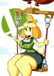  2018 animal_crossing anthro balloon big_breasts blush blush_stickers breasts canid canine canis clothed clothing digital_media_(artwork) dog female fur hair hi_res huge_breasts isabelle_(animal_crossing) looking_at_viewer mammal nintendo one_eye_closed shih_tzu simple_background sitting smile solo super_smash_bros super_smash_bros._ultimate swing thegentlebro thick_thighs video_games voluptuous wide_hips wink yellow_fur 