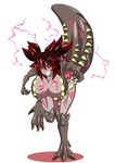  1girl angry breasts buti-yu deviljho full_body huge_breasts monster_girl monster_hunter red_eyes red_hair scar short_hair solo tail 