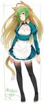  ahoge alternate_costume animal_ears apron atalanta_(fate) blonde_hair breasts cat_ears cat_tail closed_mouth enmaided fang_out fate/apocrypha fate_(series) full_body green_eyes green_hair highres isshiki_(ffmania7) long_hair long_sleeves looking_at_viewer maid maid_headdress multicolored_hair simple_background small_breasts solo tail thighhighs twitter_username two-tone_hair very_long_hair waist_apron white_background 