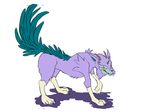  blue_fur canine claws elwysprigg fangs fantasy fur grey_skin horn male mammal purple_fur simple_background tan_fur white_background wolf yellow_eyes 