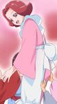  :d haruyama_kazunori kirakira_precure_a_la_mode long_sleeves looking_at_another looking_down lumiere_(precure) open_mouth pink_background pink_eyes pink_hair precure short_hair smile solo_focus wide_sleeves 
