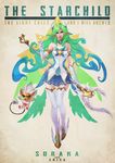  absurdres alternate_costume alternate_hair_color alternate_hairstyle ankle_wings armlet boots breasts character_name choker closed_eyes commentary dress elbow_gloves eyelashes eyeshadow facing_viewer full_body gem gloves green_hair hairpods highres league_of_legends long_hair magical_girl makeup medium_breasts monori_rogue short_dress solo soraka staff star_guardian_soraka strapless strapless_dress thigh_boots thighhighs very_long_hair white_gloves zettai_ryouiki 