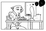  2017 anthro belt cal-223 canine clothed clothing comic dialogue disney dress english_text eyebrows fox hi_res male mammal nick_wilde simple_background solo text unseen_character white_background zootopia 