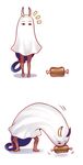  &lt;o&gt;_&lt;o&gt; 1girl absurdly_long_hair animal_ears barefoot blanket blue_hair boned_meat commentary_request cosplay ears_through_headwear eating fate/grand_order fate_(series) food jackal_ears kaonashi long_hair looking_down low-tied_long_hair meat medjed medjed_(cosplay) motion_lines multiple_views nitocris_(fate/grand_order) nitocris_(swimsuit_assassin)_(fate) parody simple_background squatting standing tomoyohi very_long_hair walking white_background 