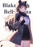  :&lt; backlighting bag black_bow black_hair black_skirt blake_belladonna bow breasts casual character_name closed_mouth coat covered_navel cowboy_shot detached_collar fur_collar gradient gradient_background grey_coat hair_bow handbag high-waist_skirt highres holding holding_bag izumi_sai large_breasts long_hair long_sleeves looking_at_viewer open_clothes open_coat pleated_skirt rwby simple_background skirt solo standing thighs tsurime very_long_hair wristband yellow_background yellow_eyes 