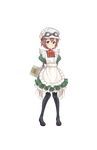  arms_behind_back black_footwear black_legwear dress full_body goggles goggles_on_headwear green_dress green_eyes hair_ornament hat highres holding holding_tray looking_at_viewer maid makaria official_art pantyhose princess_principal princess_principal_game_of_mission red_hair shoes short_hair solo standing tina_flywheel transparent_background tray white_hat x_hair_ornament 