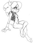  anthro bandicoot black_and_white bottomless breasts claws cleavage clothed clothing female guoh mammal marsupial monochrome perci_the_bandicoot sitting solo sonic_(series) sonic_boom sweat toe_claws 