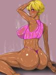  1girl ass blonde_hair breasts dark_skin ganguro huge_ass large_breasts solo thong 