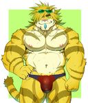  2017 abs anthro biceps big_muscles bulge claws clothing feline fur hi_res magan male mammal muscular muscular_male nipples pecs penis_outline sharp_claws speedo swimsuit tagme tiger wet xxomgx 