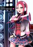  blush brown_eyes headphones jacket long_hair loudspeaker love_live!_sunshine!! maroon_hair sakurauchi_riko 