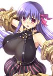  areola_slip areolae bare_shoulders blush bow breasts commentary_request fate/extra fate/extra_ccc fate/grand_order fate_(series) hair_ribbon highres huge_breasts long_hair looking_at_viewer no_bra o-ring passion_lip pink_eyes purple_eyes purple_hair ribbon see-through solo srwsrx_(gp03dsrx) very_long_hair 