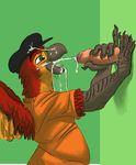  anthro avian bird claws clothing conure cum cum_in_mouth cum_inside cum_on_clothing cum_on_face delta_the_conure faceless_male foreskin glory_hole green_eyes hat humanoid_penis interspecies male open_mouth parrot penis shirt tongue tongue_out unknown_artist 