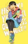  :d black_hair cellphone dark_skin dark_skinned_male english grey_eyes hood hoodie male_focus open_mouth phichit_chulanont phone shoes shorts sitting smartphone smile sneakers usshi_(usi_dada) yuri!!!_on_ice 