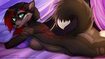  anthro bare_back black_fur black_hair black_nose breasts butt canine female fur gorsha_pendragon hair lying mammal nude red_hair solo wolf 