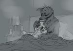  anthro bed betty_(weaver) black_fur canine caprine digital_media_(artwork) disney duo eyes_closed fan_character female fur hug inside interspecies lamp male mammal nobby_(artist) nude pack_street pillow predator/prey remmy_cormo romantic_couple sheep simple_background table wolf wool zootopia 