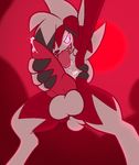  2017 anthro balls canine claws digital_media_(artwork) erection fur lycanroc male mammal midnight_lycanroc nintendo nude penis pok&eacute;mon red_eyes red_fur simple_background solo thanu tongue video_games white_fur 