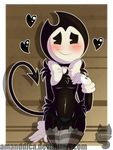  2017 amanddica anthro bendy bendy_and_the_ink_machine black_body black_fur bow_tie clothing demon fur gloves hi_res humanoid male mammal simple_background solo 
