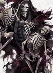  ainz_ooal_gown black_robe black_sclera commentary_request death hood hood_up horocca horror_(theme) looking_at_viewer magic necromancer overlord_(maruyama) red_eyes ribs robe skeleton skull 