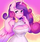  2016 absurd_res anthro anthrofied breasts cleavage cleavage_cutout clothed clothing equine feathered_wings feathers female friendship_is_magic hair hi_res horn long_hair looking_at_viewer mammal multicolored_hair my_little_pony princess_cadance_(mlp) purple_eyes raikissu solo winged_unicorn wings 