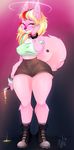  anthro breasts canine clothed clothing collar female halo hi_res looking_at_viewer mammal nipple_bulge nite solo standing wide_hips 