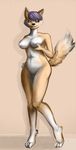  anthro biche breasts canine female fox fur hair mammal purple_hair short_hair simple_background solo standing 