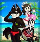  2017 alice_angel amanddica anthro beach bendy bendy_and_the_ink_machine black_body black_fur boris bow_tie breasts canine clothing demon female fur gloves hi_res male mammal outside seaside summer swimsuit wolf 